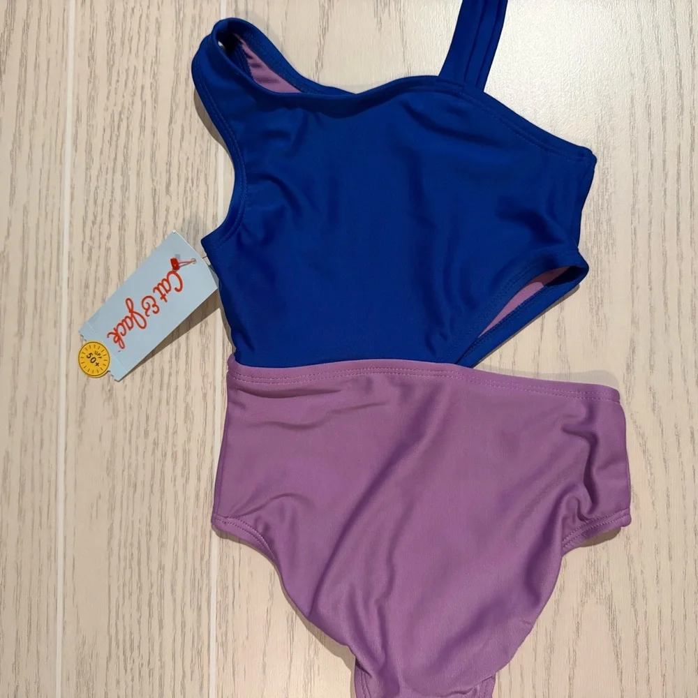 Cat & Jack Toddler Girls Size‎ 2T One Shoulder Swimsuit Blue Purple UPF 50 NEW
